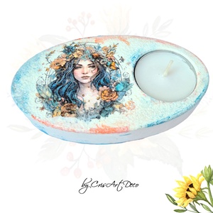 Suport decorativ pentru lumanare - zodia fecioara 122802, Casă & Stil de viață, Lumânări, parfumuri, arome, Suport lumânări, Decoupage, transfer și tehnici șervețel, Pictură, ARTYNOS