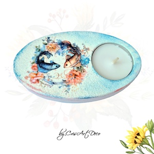 Suport decorativ pentru lumanare - zodia pesti 122709, Casă & Stil de viață, Lumânări, parfumuri, arome, Suport lumânări, Decoupage, transfer și tehnici șervețel, Pictură, ARTYNOS