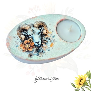 Suport decorativ pentru lumanare - zodia berbec 122457, Casă & Stil de viață, Lumânări, parfumuri, arome, Suport lumânări, Decoupage, transfer și tehnici șervețel, Pictură, ARTYNOS