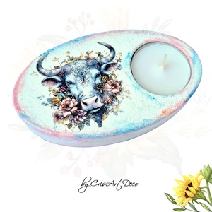 Suport decorativ pentru lumanare - zodia taur 122426, Casă & Stil de viață, Lumânări, parfumuri, arome, Suport lumânări, Decoupage, transfer și tehnici șervețel, Pictură, ARTYNOS