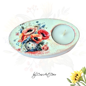 Suport decorativ pentru lumanare - maci 120358, Casă & Stil de viață, Lumânări, parfumuri, arome, Suport lumânări, Decoupage, transfer și tehnici șervețel, Pictură, ARTYNOS