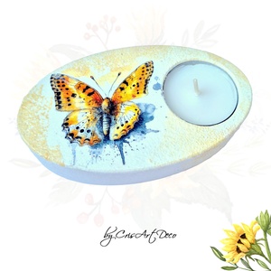 Suport decorativ pentru lumanare - fluturas 121442, Casă & Stil de viață, Lumânări, parfumuri, arome, Suport lumânări, Decoupage, transfer și tehnici șervețel, Pictură, ARTYNOS