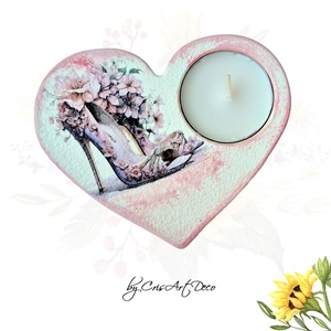 Suport decorativ pentru lumanare - pantofu cu flori 120137, Casă & Stil de viață, Lumânări, parfumuri, arome, Suport lumânări, Decoupage, transfer și tehnici șervețel, Pictură, ARTYNOS