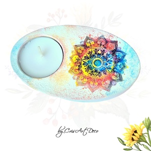 Suport decorativ pentru lumanare - mandala 120947, Casă & Stil de viață, Lumânări, parfumuri, arome, Suport lumânări, Decoupage, transfer și tehnici șervețel, Pictură, ARTYNOS