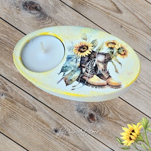 Suport decorativ pentru lumanare - floarea soarelui in bocanci 121838 - casă & stil de viață - lumânări, parfumuri, arome - suport lumânări - Artynos.ro