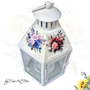 Felinar decorativ alb din metal cu model trandafiri - 115541 - casă & stil de viață - lumânări, parfumuri, arome - lumânări și sfeșnice - Artynos.ro