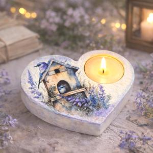 Suport lumanare handmade din ipsos � inima decorata cu lavanda (115528), Casa & Stil de viata, Lumanari, parfumuri, arome, Suport de lumanari, Decoupage, transfer si tehnici servetel, Pictura, ARTYNOS