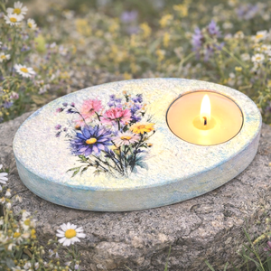 Suport decorativ pentru lumanare - buchet flori de camp 120333, Casa & Stil de viata, Lumanari, parfumuri, arome, Suport de lumanari, Decoupage, transfer si tehnici servetel, Pictura, ARTYNOS