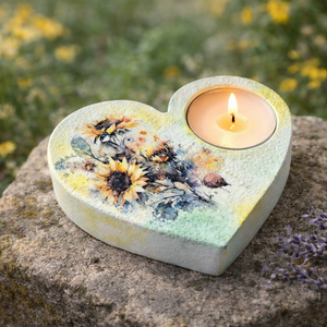 Suport lumanare handmade din ipsos � inima decorata cu floarea soarelui (113918), Casa & Stil de viata, Lumanari, parfumuri, arome, Suport de lumanari, Decoupage, transfer si tehnici servetel, Pictura, ARTYNOS