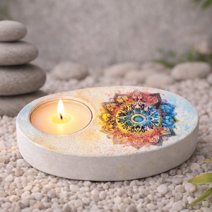 Suport de lumanare handmade din ipsos, decor mandala (120947), Casa & Stil de viata, Lumanari, parfumuri, arome, Suport de lumanari, Decoupage, transfer si tehnici servetel, Pictura, ARTYNOS