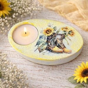 Suport decorativ pentru lumanare - floarea soarelui in bocanci 121838 - Artynos.ro