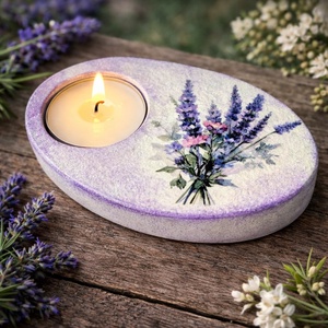 Suport decorativ pentru lumanare - lavanda 120620 , Casa & Stil de viata, Lumanari, parfumuri, arome, Suport de lumanari, Decoupage, transfer si tehnici servetel, Pictura, ARTYNOS