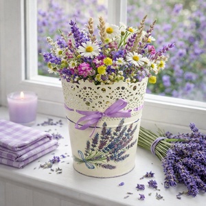 Ghiveci decorativ Lavanda - 123717, Casa & Stil de viata, Decoratiuni de casa, Accesorii florale, Ghiveci de plante, Decoupage, transfer si tehnici servetel, Pictura, ARTYNOS