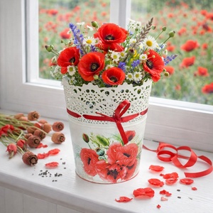 Ghiveci decorativ maci - 165907, Casa & Stil de viata, Decoratiuni de casa, Accesorii florale, Ghiveci de plante, Decoupage, transfer si tehnici servetel, Obiecte pictate, ARTYNOS