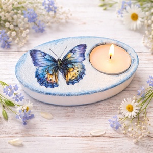 Suport decorativ pentru lumanare - fluturas 114608, Casa & Stil de viata, Lumanari, parfumuri, arome, Suport de lumanari, Decoupage, transfer si tehnici servetel, Pictura, ARTYNOS