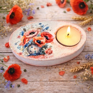 Suport decorativ pentru lumanare - maci 120358, Casa & Stil de viata, Lumanari, parfumuri, arome, Suport de lumanari, Decoupage, transfer si tehnici servetel, Pictura, ARTYNOS