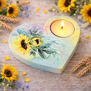 Suport decorativ pentru lumanare - floarea soarelui 120456, Casa & Stil de viata, Lumanari, parfumuri, arome, Suport de lumanari, Decoupage, transfer si tehnici servetel, Pictura, ARTYNOS