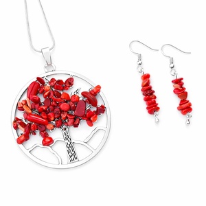Set bijuterii Pomul Vietii cu Coral rosu - 114324 - bijuterii - seturi de bijuterii - Artynos.ro
