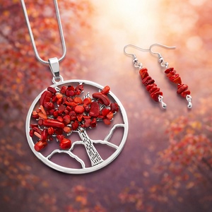 Set bijuterii Pomul Vietii cu Coral rosu - 114324 - bijuterii - seturi de bijuterii - Artynos.ro