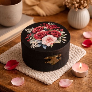 Cutie rotunda din lemn trandafiri 234100, Bijuterii, Suporturi si cutii de bijuterii, Cutii de bijuterii, Decoupage, transfer si tehnici servetel, ARTYNOS