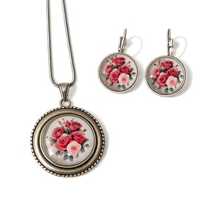 Set bijuterii colier si cercei cu trandafiri argintiu 200500 - bijuterii - seturi de bijuterii - Artynos.ro