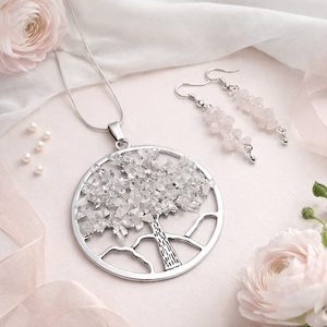 Set bijuterii Arborele Vietii cu Cuart Roz � 184348 - bijuterii - seturi de bijuterii - Artynos.ro