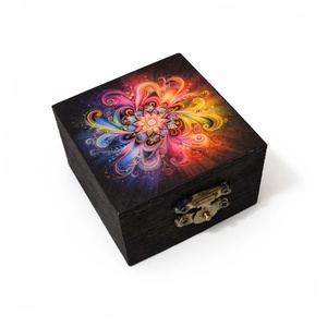 Cutie lemn patratacu mandala 200500, Bijuterii, Suporturi si cutii de bijuterii, Cutii de bijuterii, Decoupage, transfer si tehnici servetel, ARTYNOS
