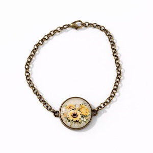 Bratara culoare bronz cu floarea soarelui 000600, Bijuterii, Bratari, Bratari din margele, Decoupage, transfer si tehnici servetel, ARTYNOS