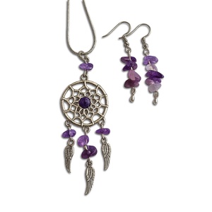 Set bijuterii colier si cercei cu dreamcatcher si ametist 115813 - Artynos.ro