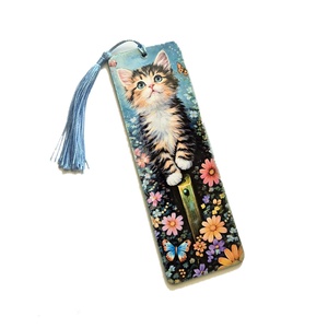 Semn de carte lemn pisicuta - 102844, Carti si creatii cu tematica muzicala, cadouri, Semn de carte, Decoupage, transfer si tehnici servetel, ARTYNOS