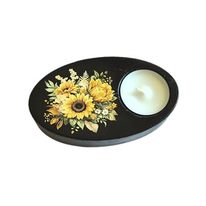 Suport decorativ pentru lumanare floarea soarelui - 142132, Casa & Stil de viata, Lumanari, parfumuri, arome, Suport de lumanari, Decoupage, transfer si tehnici servetel, Pictura, ARTYNOS