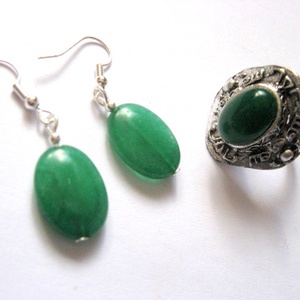 Set de bijuterii cu jad – 154101, Bijuterii, Seturi de bijuterii, Confectionarea bijuteriilor, Set de bijuterii cercei si inel reglabil cu jad, ARTYNOS