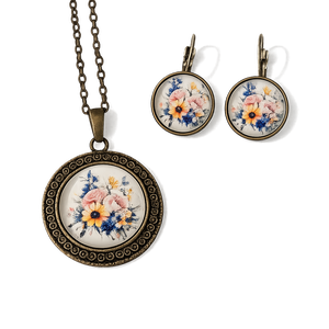 Set bijuterii pandantiv si cercei cu cabochon de sticla 200600 - bijuterii - seturi de bijuterii - Artynos.ro