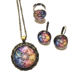 Set bijuterii pandantiv, cercei, inel reglabil bronz cu cabochon de sticla 204800, Bijuterii, Seturi de bijuterii, Decoupage, transfer si tehnici servetel, ARTYNOS