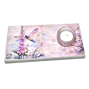 Suport lumanare din lemn - libelula - 090456, Casa & Stil de viata, Lumanari, parfumuri, arome, Suport de lumanari, Decoupage, transfer si tehnici servetel, ARTYNOS