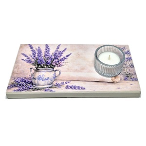 Suport lumanare din lemn - lavanda - 090246, Casa & Stil de viata, Lumanari, parfumuri, arome, Suport de lumanari, Decoupage, transfer si tehnici servetel, ARTYNOS