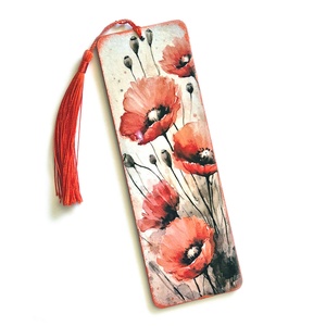 Semn de carte lemn maci - 094853, Carti si creatii cu tematica muzicala, cadouri, Semn de carte, Decoupage, transfer si tehnici servetel, ARTYNOS