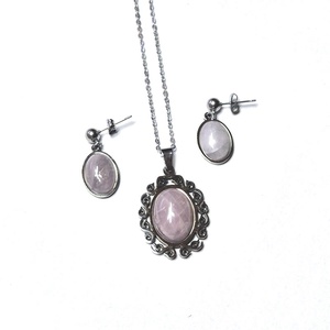 Set de bijuterii din inox cu cuart roz - 095301 - Artynos.ro