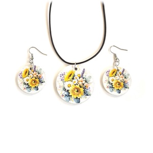 Set bijuterii din lemn cu model buchet flori 134427 - bijuterii - seturi de bijuterii - Artynos.ro