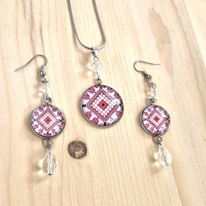 Set bijuterii din lemn cu model traditional 130310, Bijuterii, Seturi de bijuterii, Confectionarea bijuteriilor, Decoupage, transfer si tehnici servetel, ARTYNOS