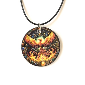 Colier cu pandantiv din lemn pasarea Phoenix 124906 - Artynos.ro