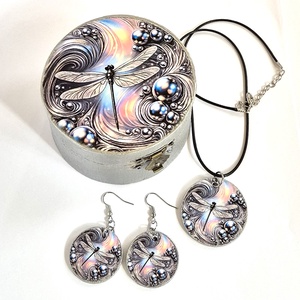 Set format din cutie si bijuterii din lemn cu libelula 125202 - Artynos.ro