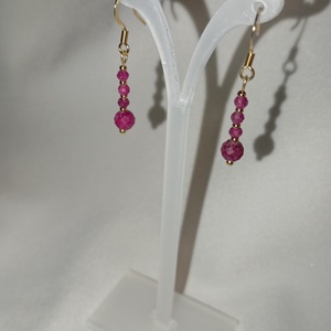 Cercei cu margele brute Rubin 5 mm si tortite placate cu aur 18K - bijuterii - cercei - cercei din pietre semiprețioase - Artynos.ro