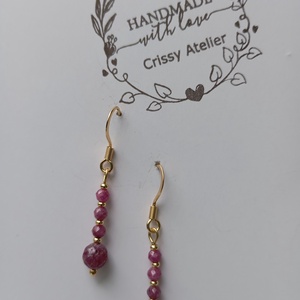 Cercei cu margele brute Rubin 5 mm si tortite placate cu aur 18K - bijuterii - cercei - cercei din pietre semiprețioase - Artynos.ro