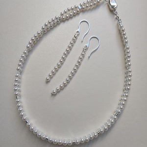 Set colier si cercei din scoica perlata si hematit placat cu argint 925 - bijuterii - coliere - coliere din pietre semiprețioase - Artynos.ro