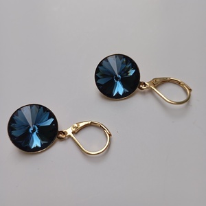 Cercei cu Swarovski Montana Blue 14mm si tortite placate cu aur 18K, Bijuterii, Cercei, Cercei din margele, Confectionarea bijuteriilor, ARTYNOS