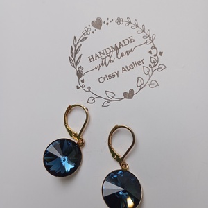 Cercei cu Swarovski Montana Blue 14mm si tortite placate cu aur 18K - bijuterii - cercei - cercei din mărgele - Artynos.ro