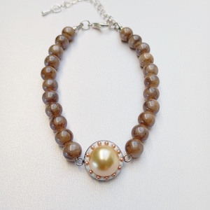 Bratara cu perle Swarovski si pietre Calcedonie 6mm - Artynos.ro