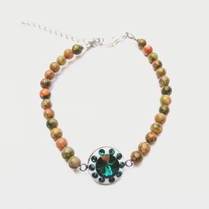 Bratara cu Unakite 5mm si cristale Swarovski Smarald - Artynos.ro