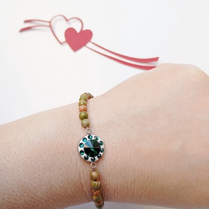 Bratara cu Unakite 5mm si cristale Swarovski Smarald - bijuterii - brățări - brățări din pietre semiprețioase - Artynos.ro